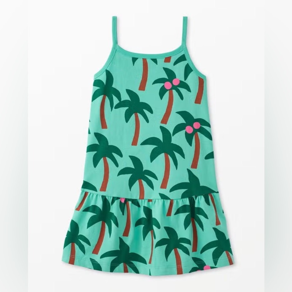 Hanna Andersson Mint Green Palm Print Dress with Pink Accents